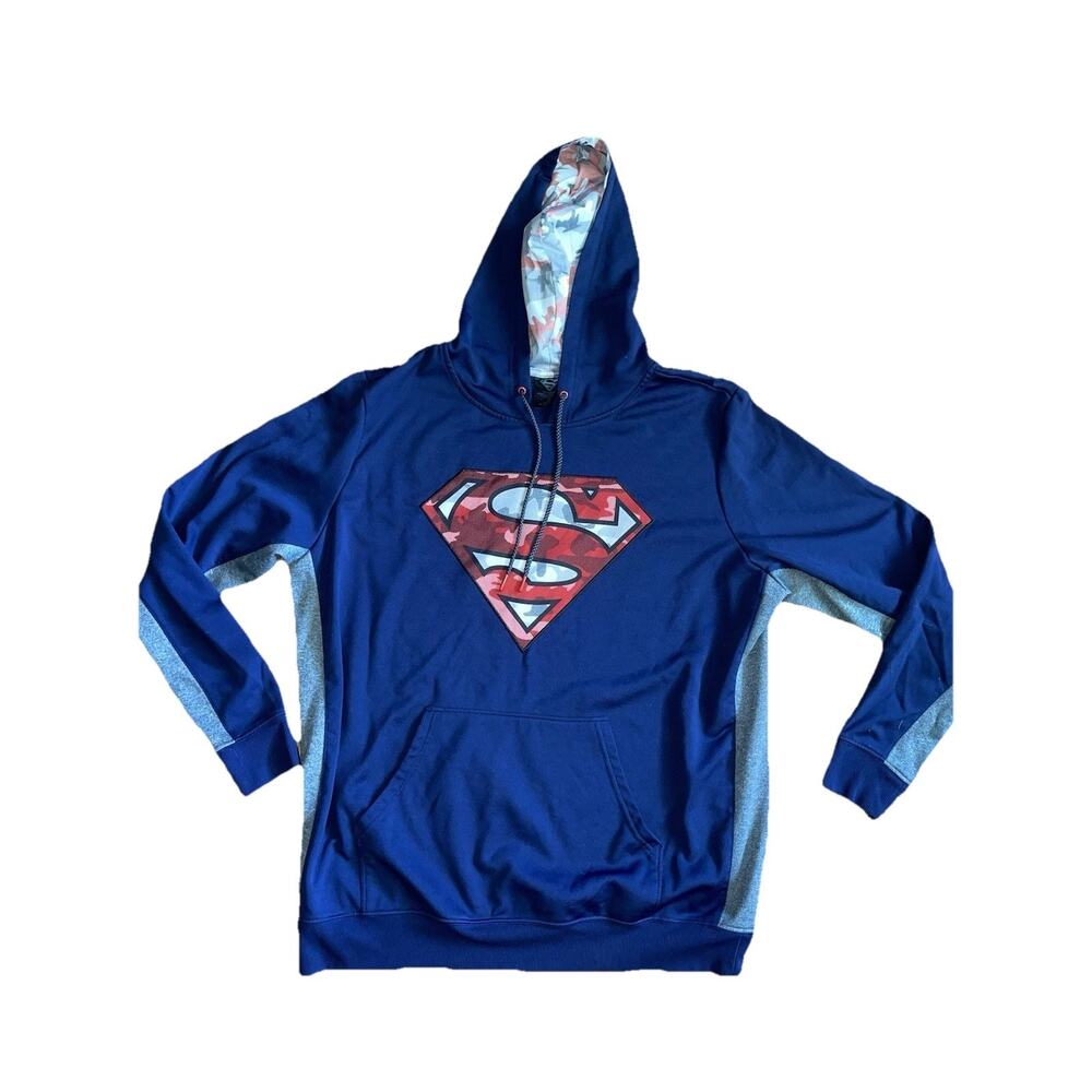 Superman Men’s Hoodie Sweatshirt Pullover XL Navy Blue Red Gray Camo Embroidered